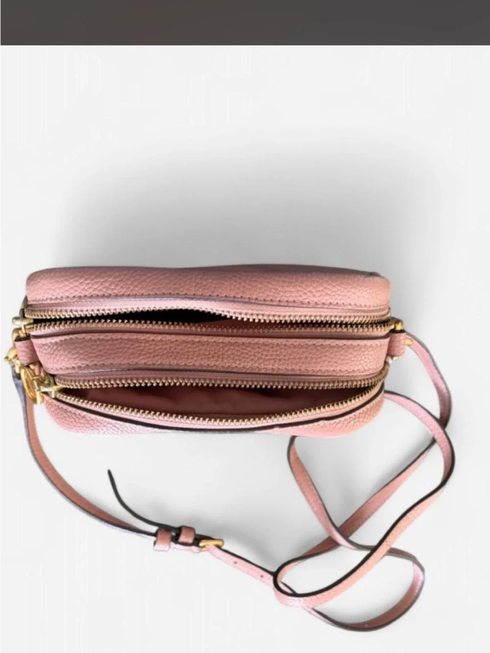Tory Burch Blush Pink Pebbled Leather Crossbody Camera Bag